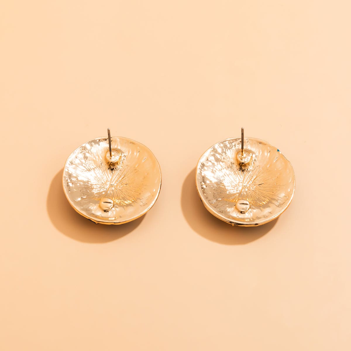 Blue Enamel & Goldtone Celestial Oval Stud Earrings