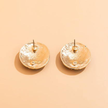 Blue Enamel & Goldtone Celestial Oval Stud Earrings