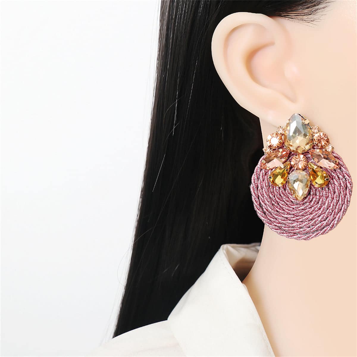 Light Pink Cubic Zirconia & Crystal Cluster Rope Teardrop Earrings