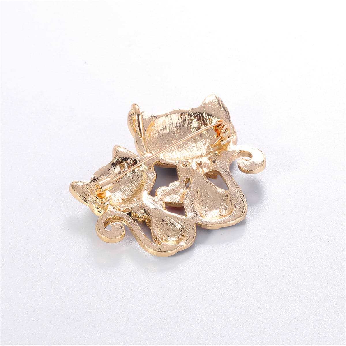Black Enamel & Goldtone Double-Cat Brooch