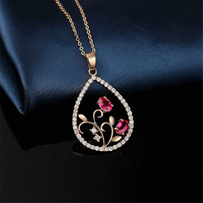 Cubic Zirconia & Crystal Flower Open Teardrop Pendant Necklace