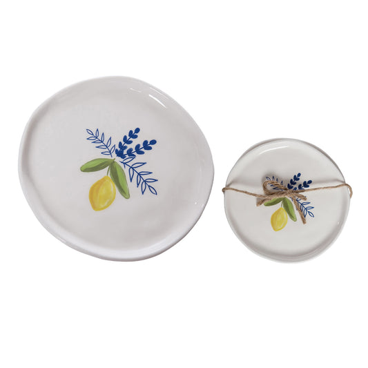 Ceramic Appetizer Plate Set of 4 Citrus Multicolored for Spring Serving and Entertaining