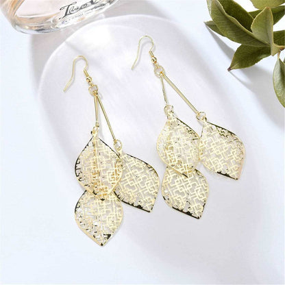 Goldtone Layered Leaves Drop Earrings