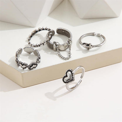 Silvertone Heart Ring Set