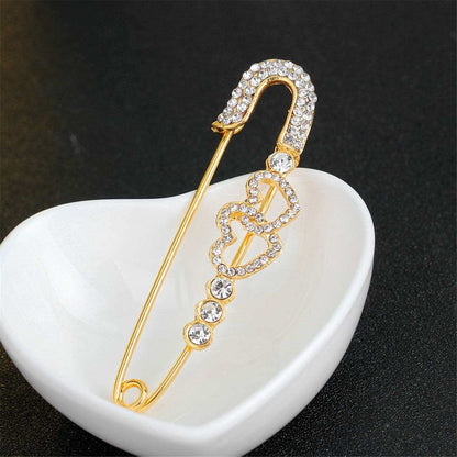 Cubic Zirconia & Goldtone Open Heart Pin Brooch