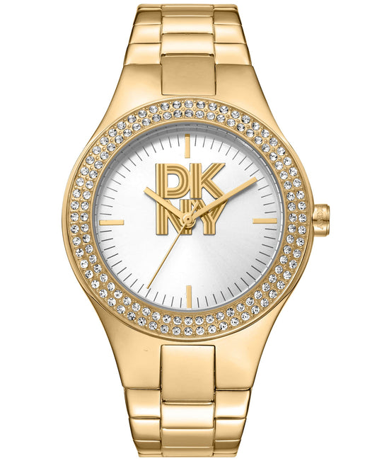 Dkny Women Watch, Gold Color Case, Silver Dial, Gold Color Metal Bracelet, 3 Hands, 5 Atm