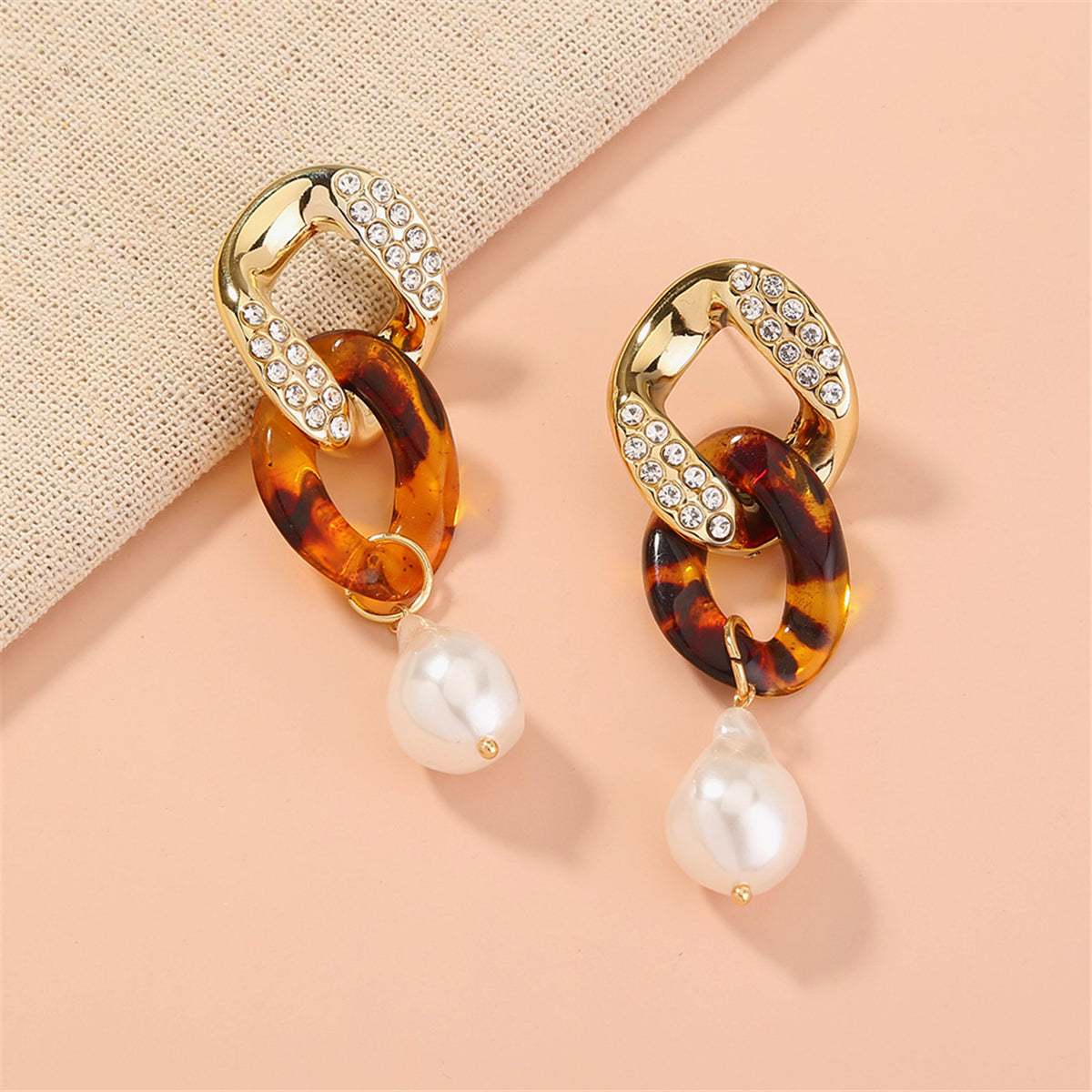 Pearl & Cubic Zirconia Resin Goldtone Chain Link Drop Earrings