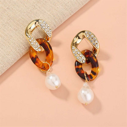 Pearl & Cubic Zirconia Resin Goldtone Chain Link Drop Earrings