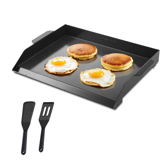 VEVOR Carbon Steel Griddle, 22x16 inch Universal Flat Top Rectangular Plate, Gas Grill Griddle for BBQ Grill, Teppanyaki, Portable Family Cookware, for Camping Tailgating Party, Black - Black