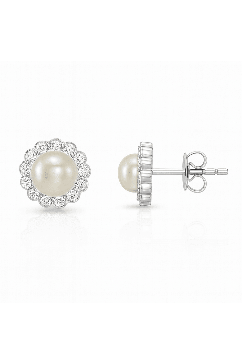 Silver Pearl Halo Earrings