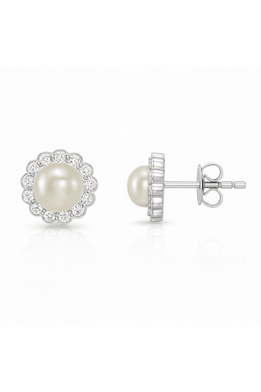 Silver Pearl Halo Earrings