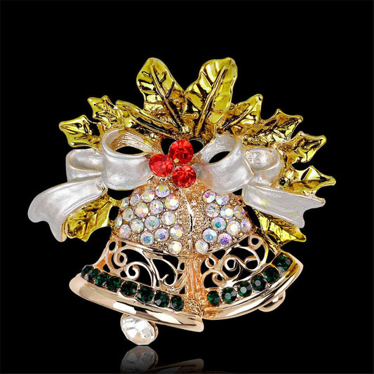 Cubic Zirconia & Goldtone Botany Bow & Bell Brooch