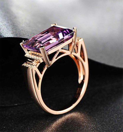 Purple Crystal & Cubic Zirconia Rectangle-Cut Ring-2
