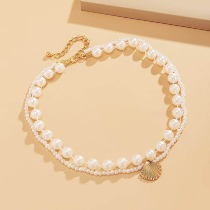 Pearl & Goldtone Shell Layered Necklace