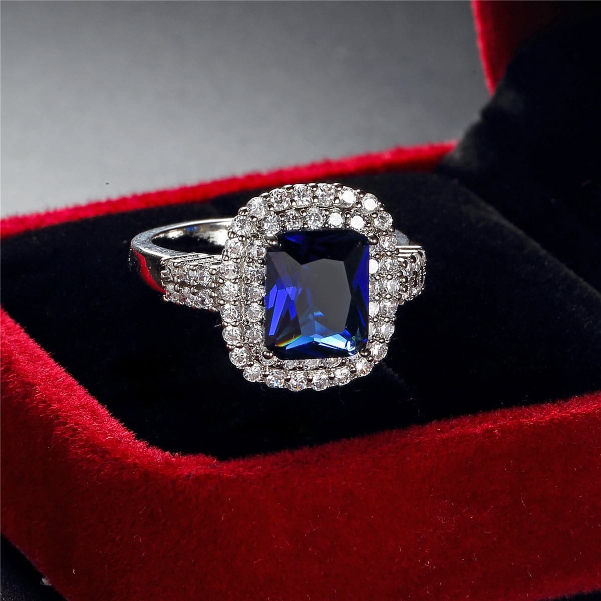 Navy Cubic Zirconia & Crystal Double Halo Ring