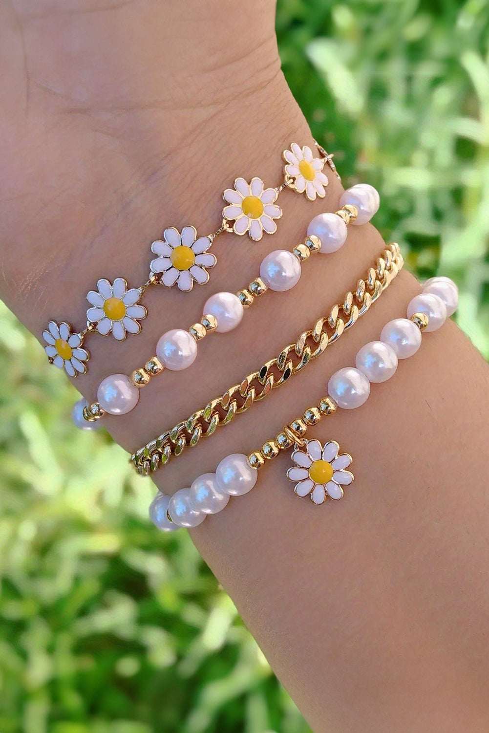April Beaded Chain Bracelet Set - White / ONE