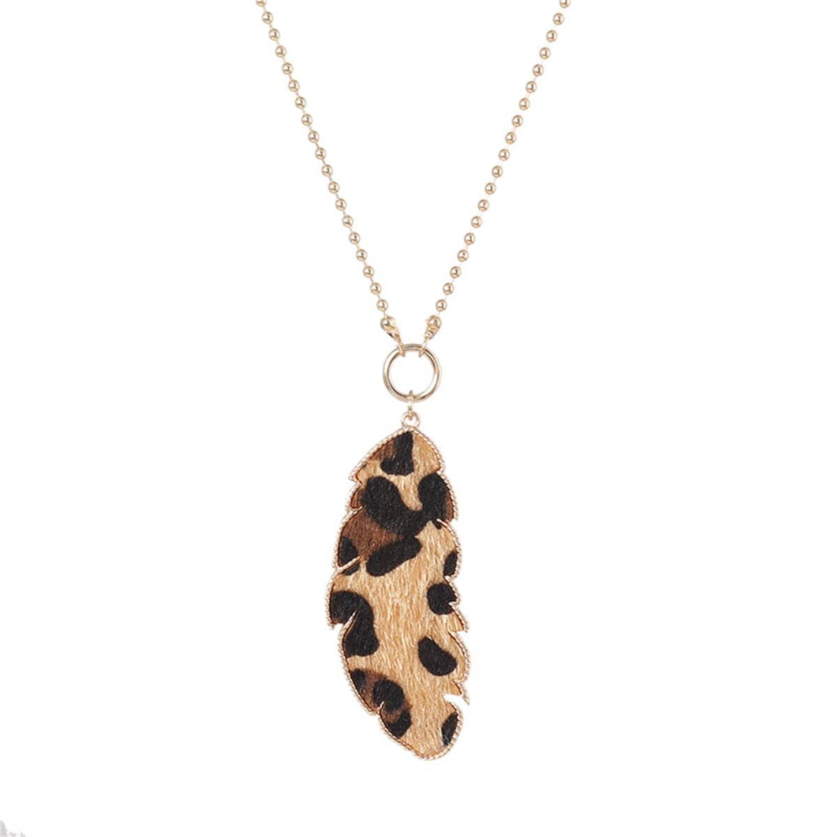 Khaki Polystyrene & Goldtone Leopard Leaf Pendant Necklace