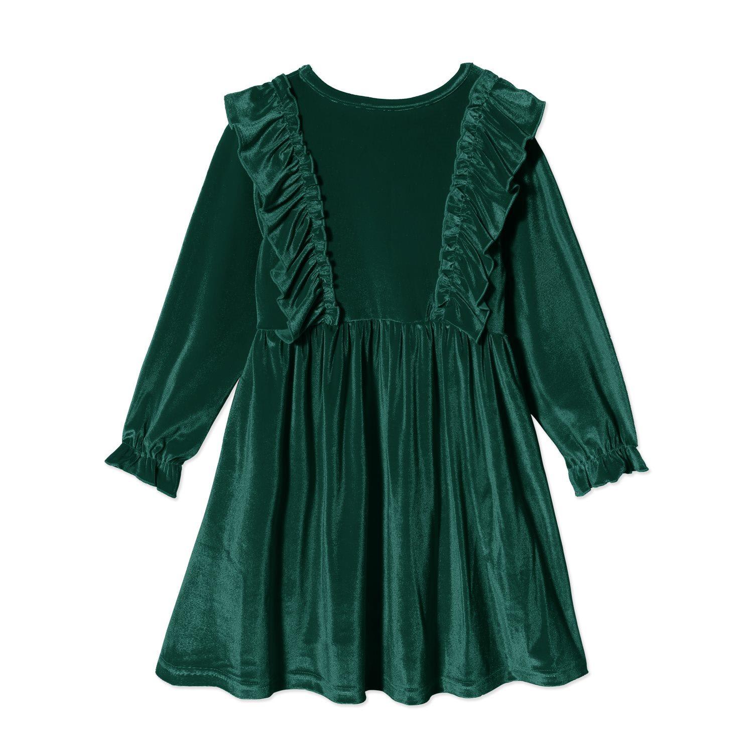 Green Ruffle-Accent Velvet A-Line Dress Green / 8 Green Ruffle-Accent Velvet A-Line Dress Green / 8