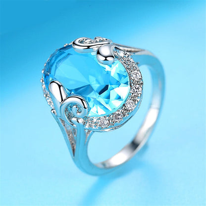 Blue Topaz & Cubic Zirconia Oval Halo Ring-2