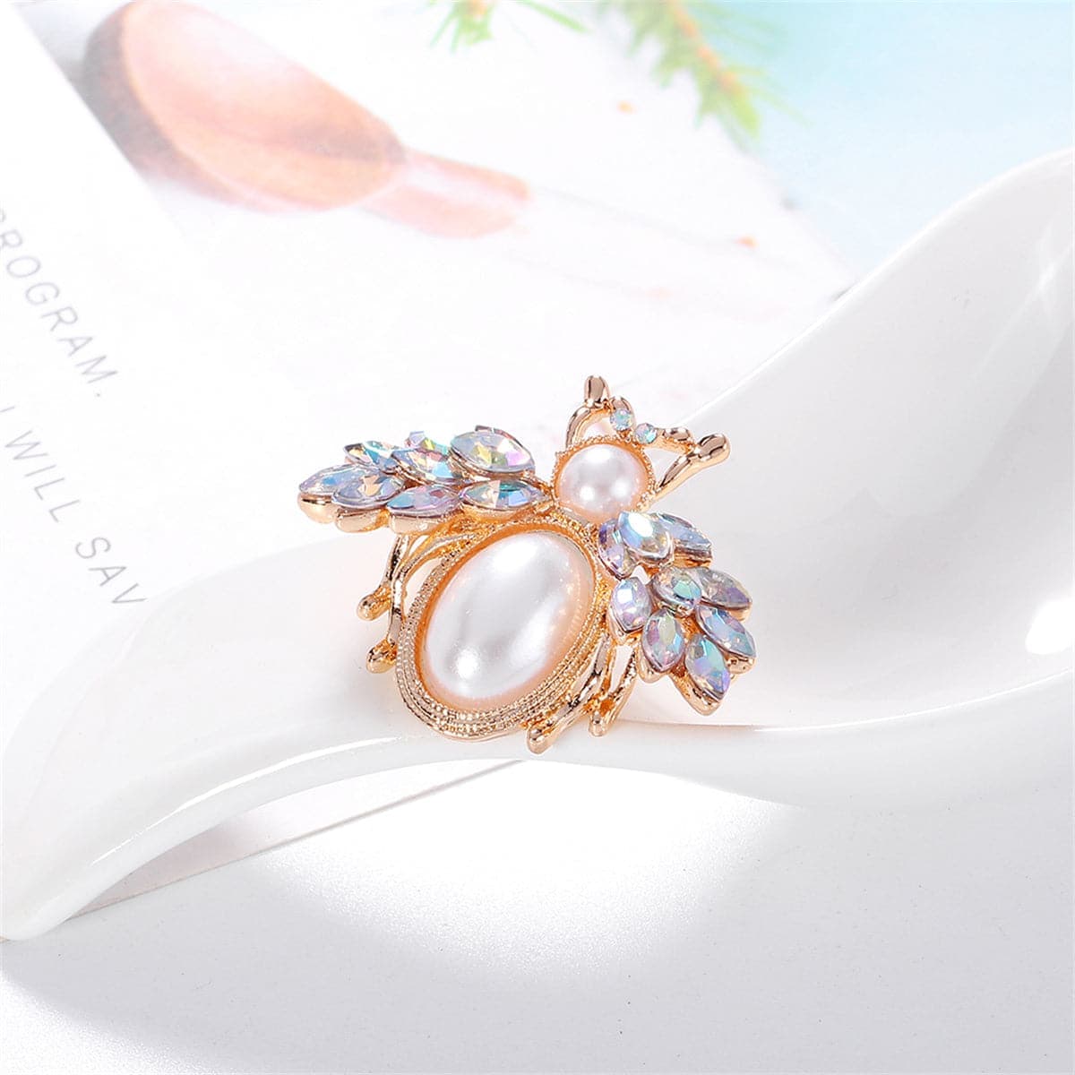 Gemstone & Goldtone Bee Brooch