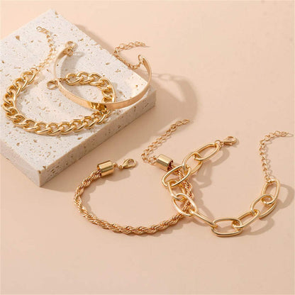 Goldtone Curb Chain Bracelet Set