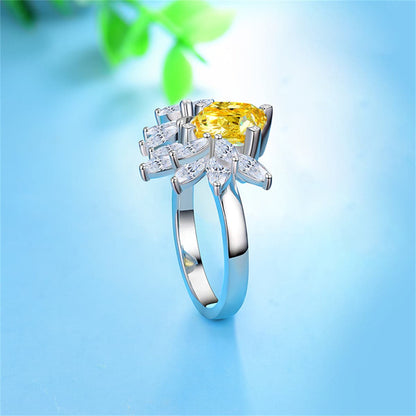 Yellow Crystal & Silvertone Cushion-Cut Bypass Ring