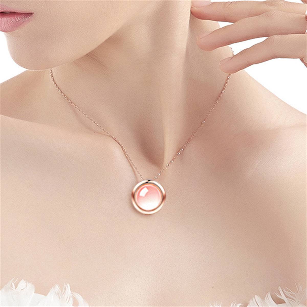 Pink Cats Eye & Rose Goldtone Bezel-Set Pendant Necklace