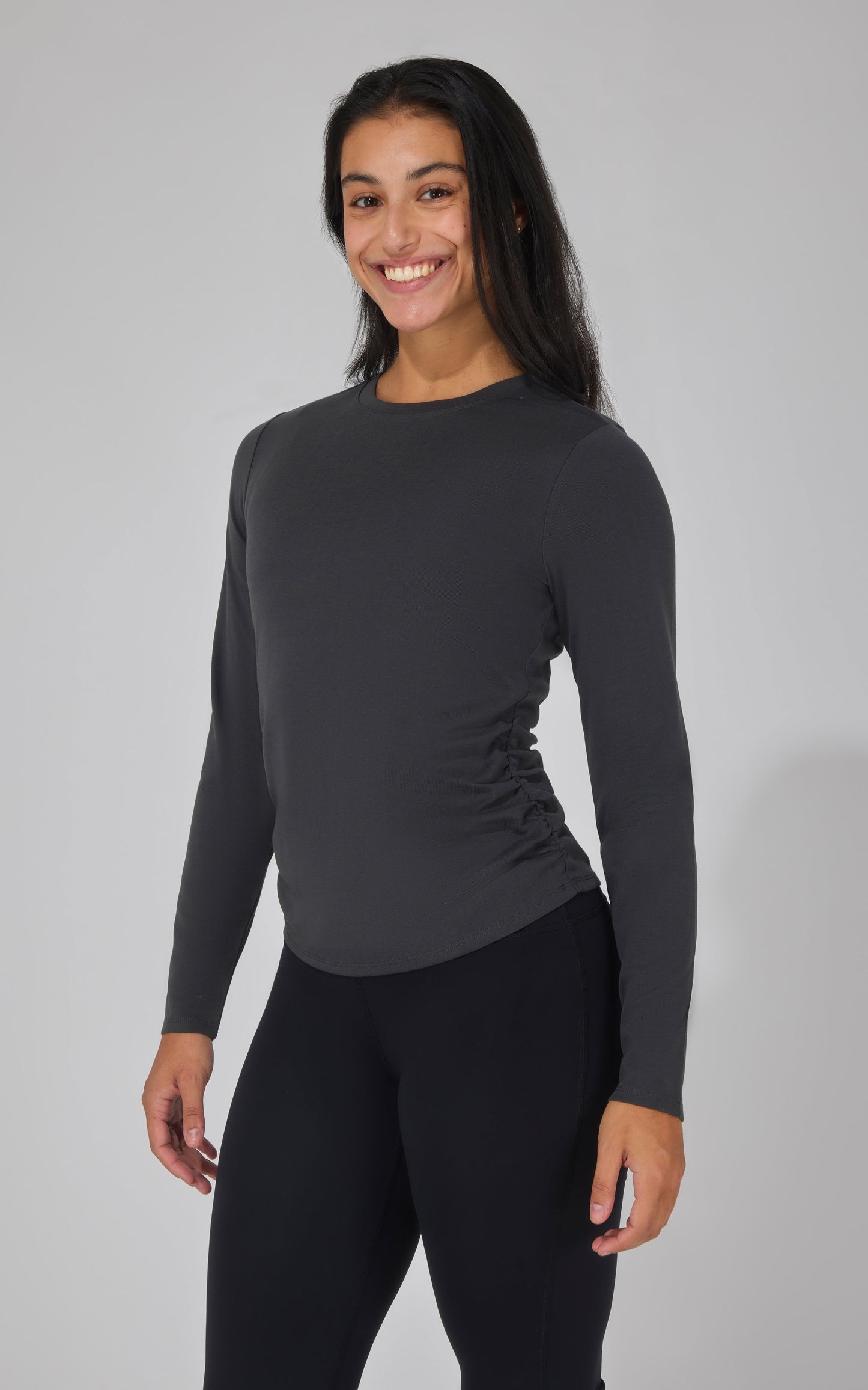 2 PK Side Ruched Long Sleeve Top