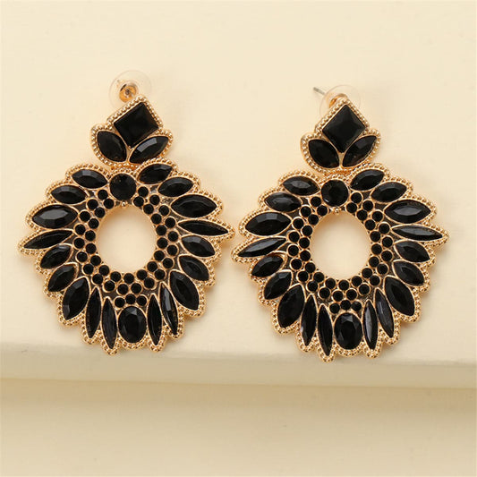 Black Crystal & Cubic Zirconia Geometric Drop Earrings
