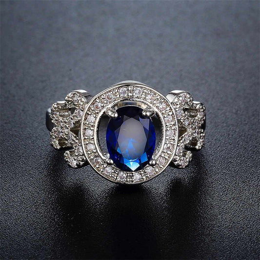 Navy Crystal & Cubic Zirconia Halo Butterfly Ring