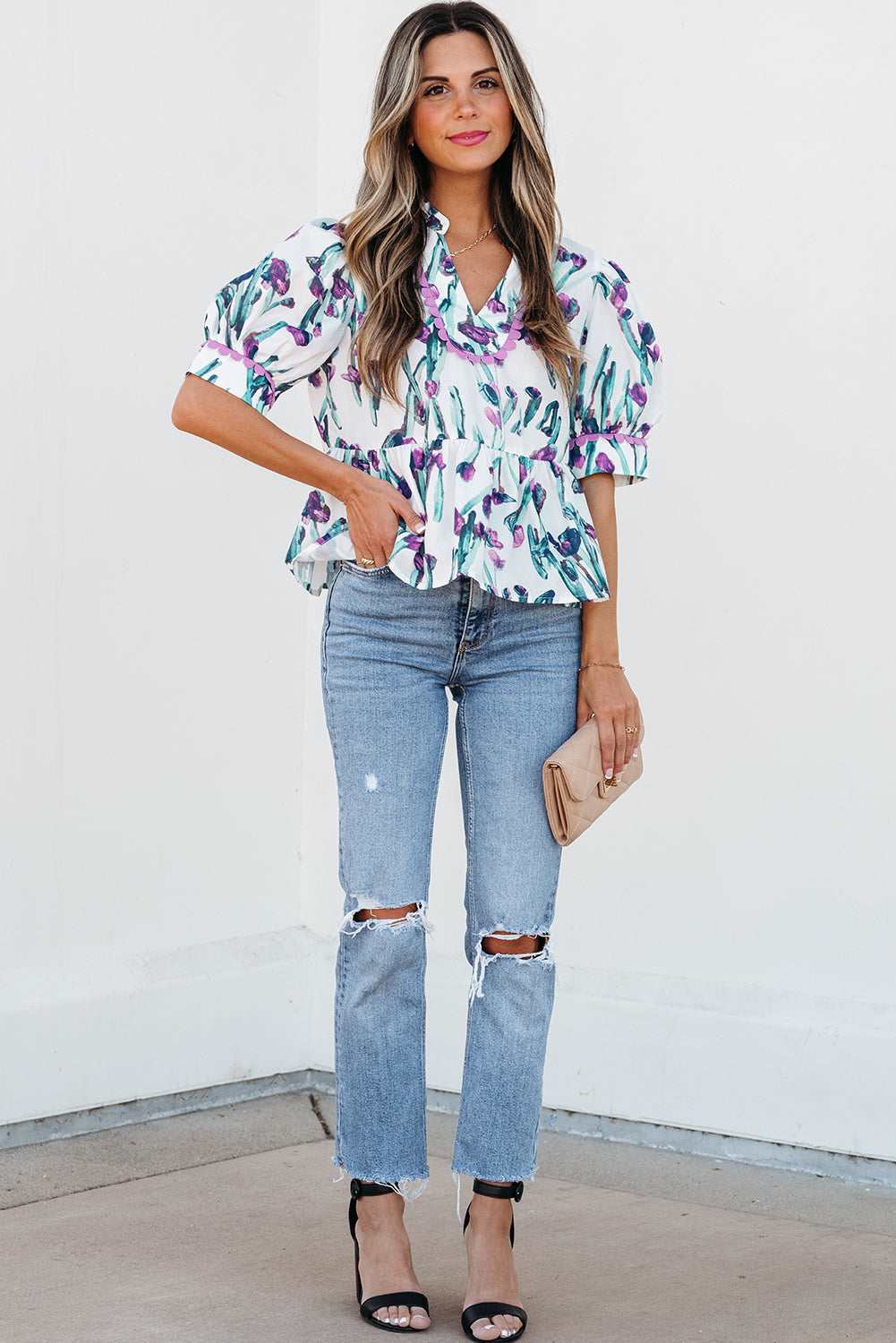Threaded Pear Raelyn Floral Ricrac Trim Top