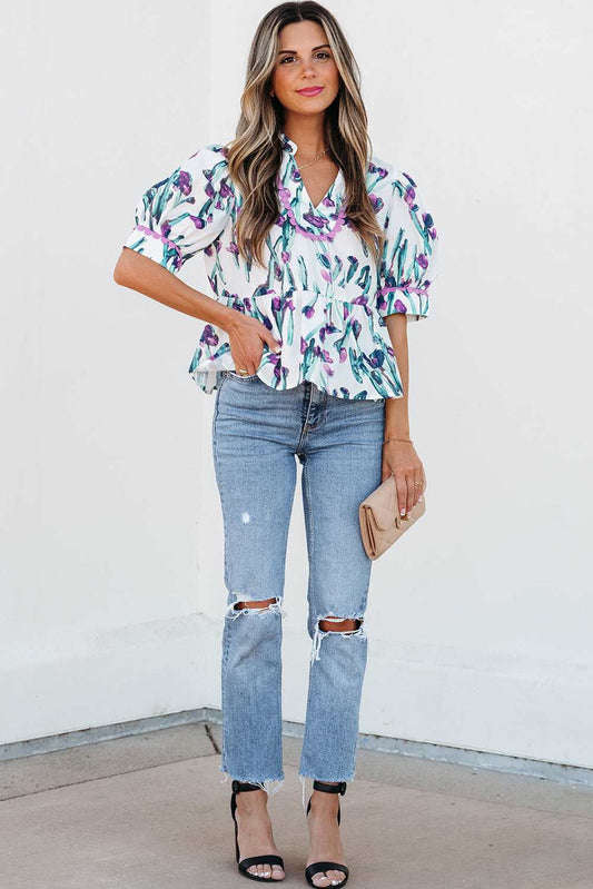 Threaded Pear Raelyn Floral Ricrac Trim Top