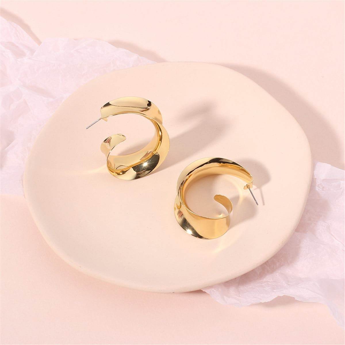 Goldtone Leaf Curl Huggie Earrings