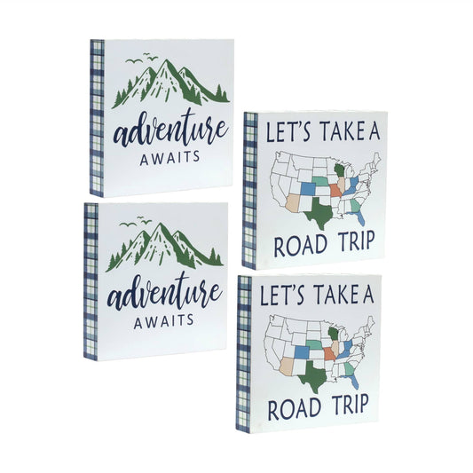 Melrose International Wood Adventure Block Sentiment Sign (Set of 4)