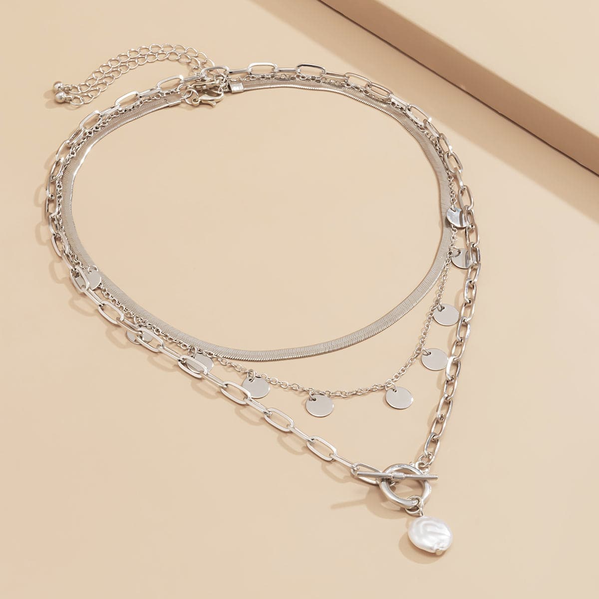 Pearl & Silvertone Toggle Pendant Necklace Set