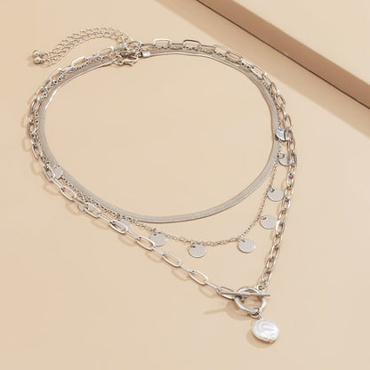 Pearl & Silvertone Toggle Pendant Necklace Set