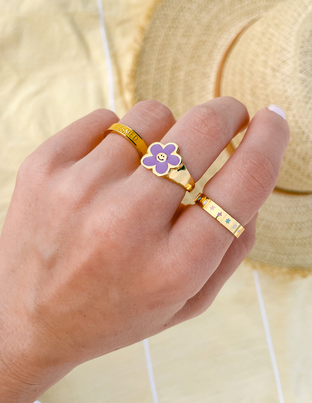 Elevated Faith Lavender Smiley Flower Ring