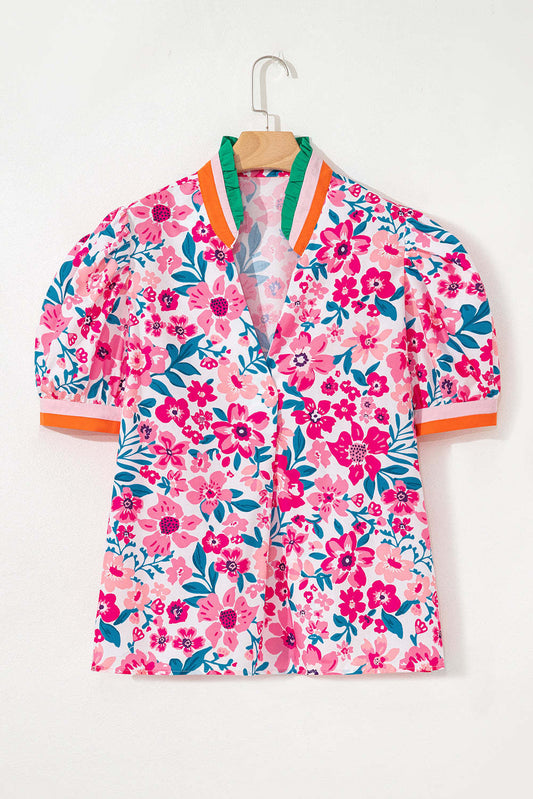 Threaded Pear Gianna Floral Short Sleeve Blouse