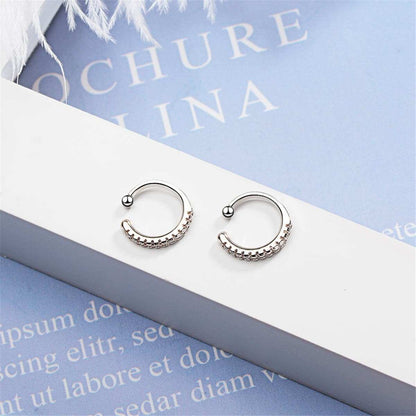 Cubic Zirconia & Silvertone Hoop Stud Ear Cuffs