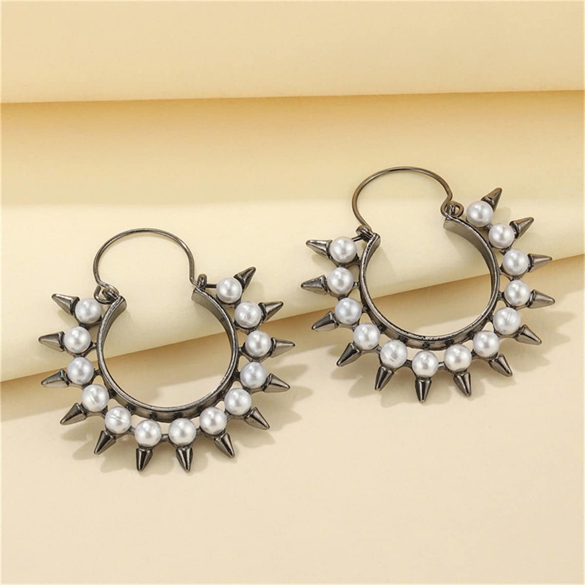 Pearl & Blacktone Spike Hoop Earrings