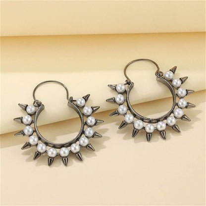 Pearl & Blacktone Spike Hoop Earrings