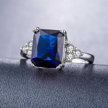 Navy Crystal & Cubic Zirconia Silvertone Princess-Cut Ring-2