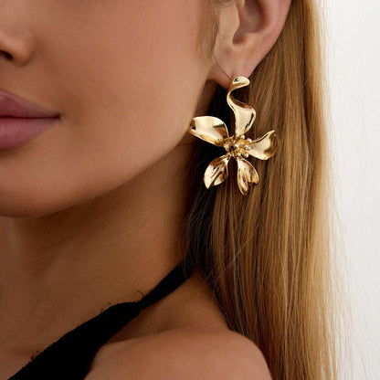 Goldtone Flower Statement Stud Earrings