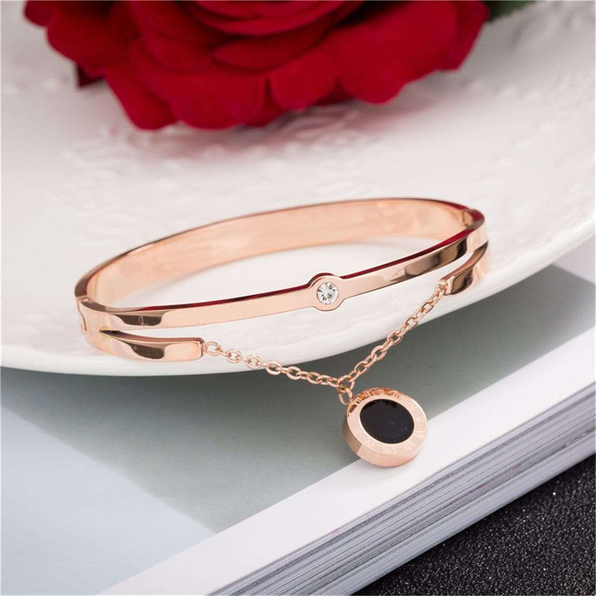 Cubic Zirconia & Rose Goldtone Double-Layer Bangle