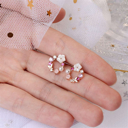 Opal & Cubic Zirconia Butterfly & Floral Stud Earrings-1