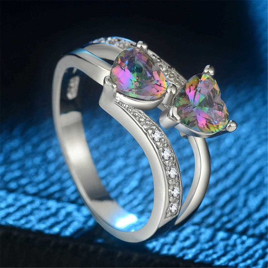 Pink Crystal Double Heart Ring