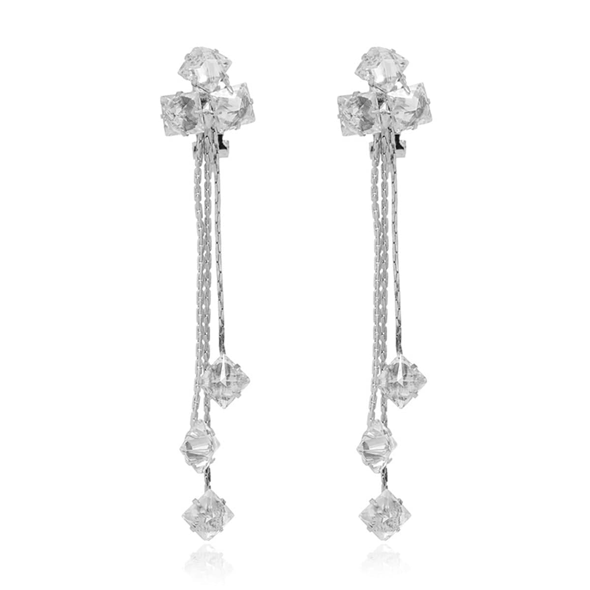Crystal & Silvertone Clover Tassel Drop Earrings