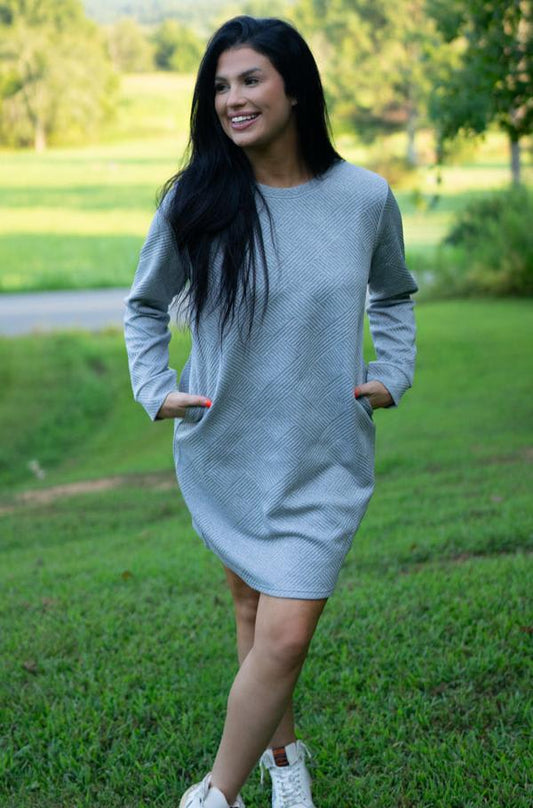 Threaded Pear Quincy Textured Long Sleeve Dress