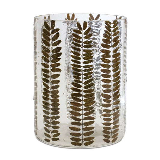 Melrose International Dried Leaf Glass Candle Holder 8"H