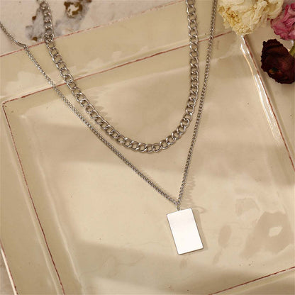 Silvertone Rectangle Layered Pendant Necklace